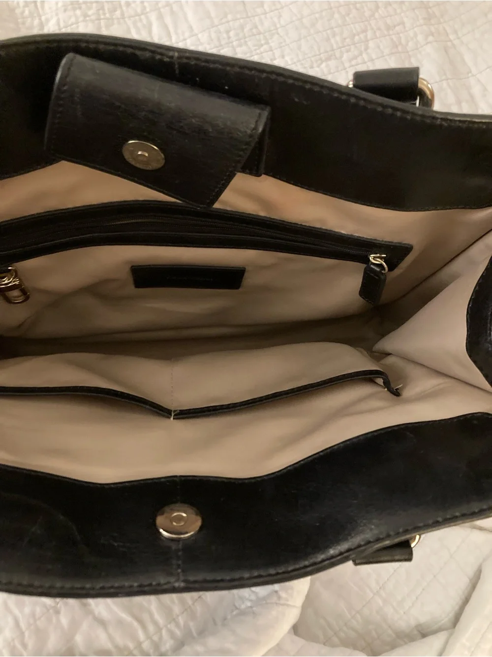 Cole Haan Black Leather Structured Briefcase with Gold Plate
